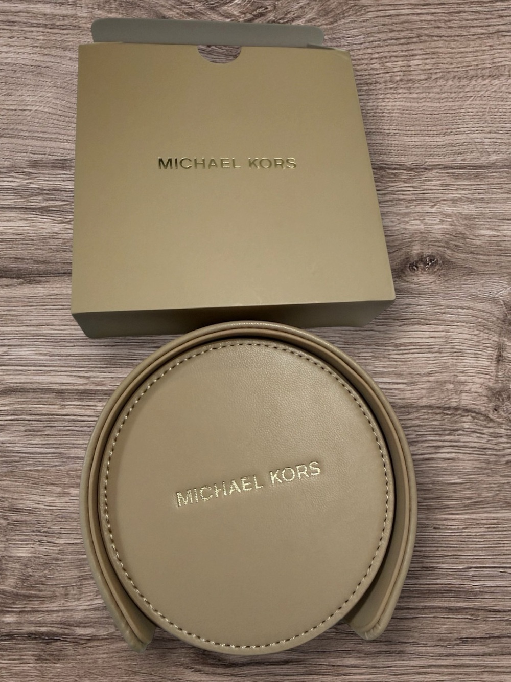 Michael Kors Beige Leather Coaster Set